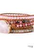 Boho Bracelet, 5 Layers Leather Wrap Bracelet, Natural Stone, Pink Tourmaline